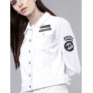 Tokyo Talkies White Patchwork Denim Jacket